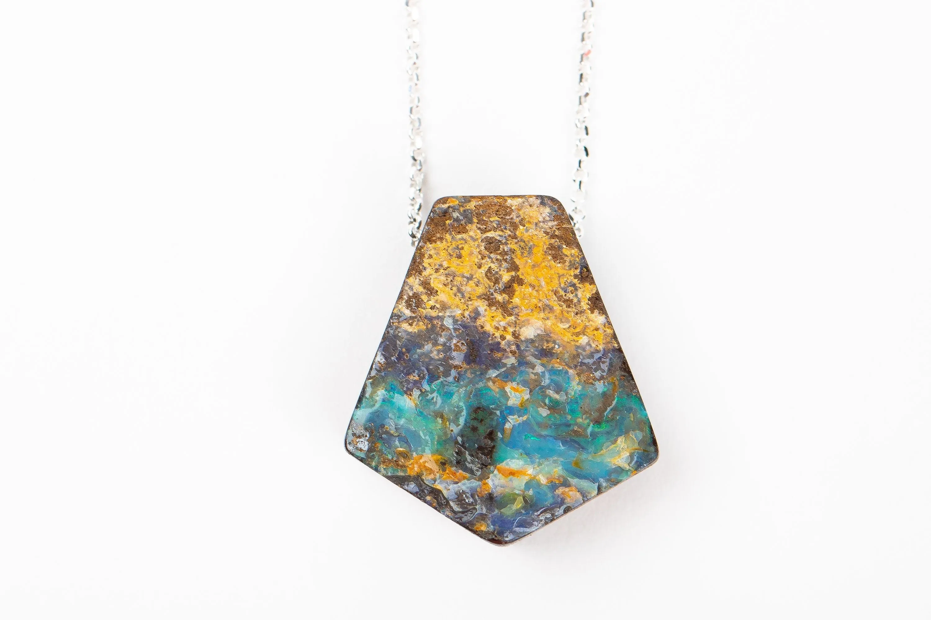 Blue and Yellow Boulder Opal Necklace