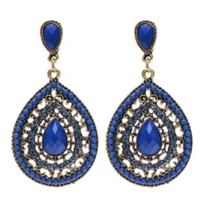 Blue Crystal Pear Shaped Bohemian Stud Earrings