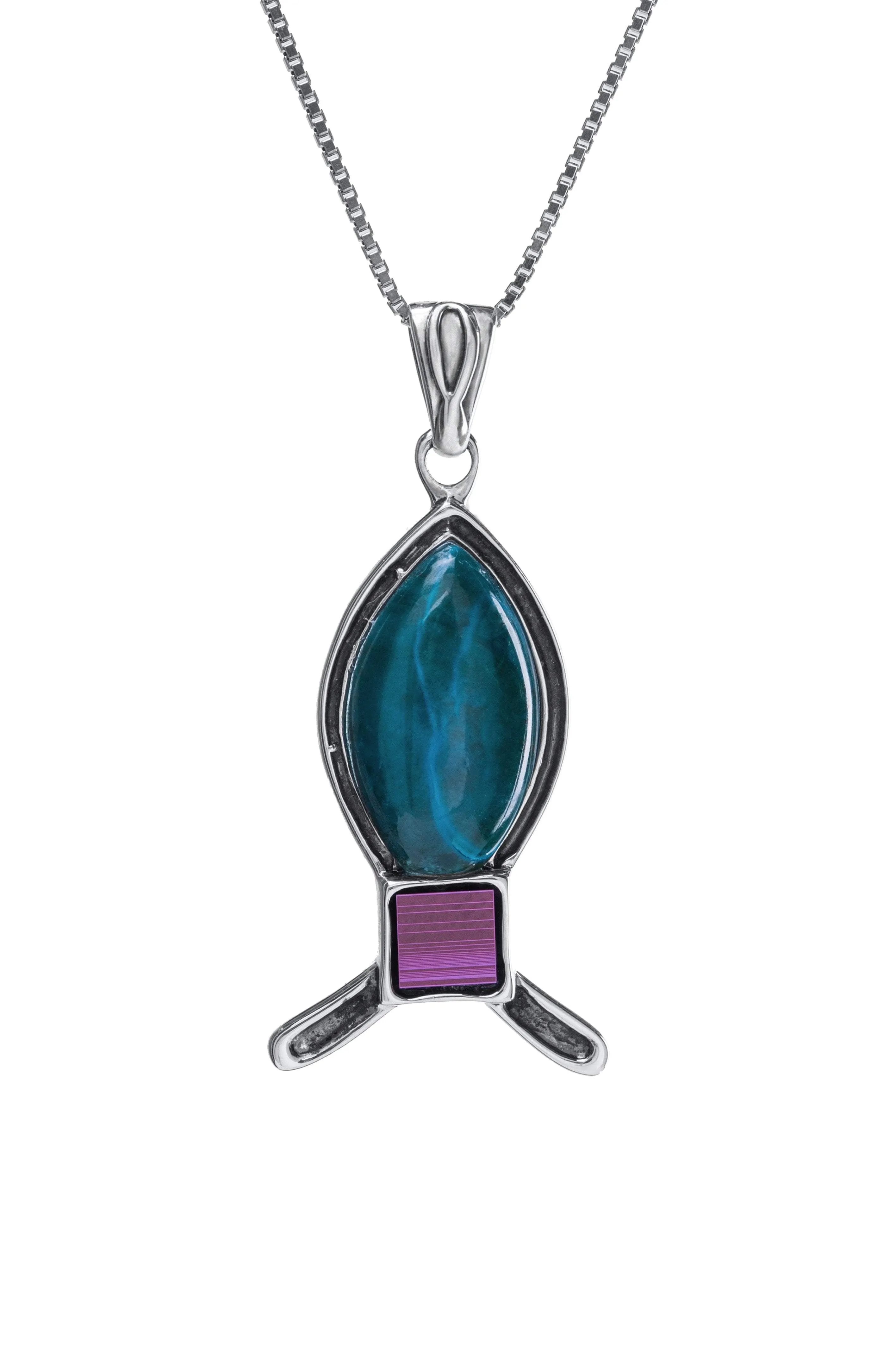 Bluenoemi Christian Nano Sim New Testament Silver Pendant - Ichthys studded with an  Eilat stone Christian mens jewelry