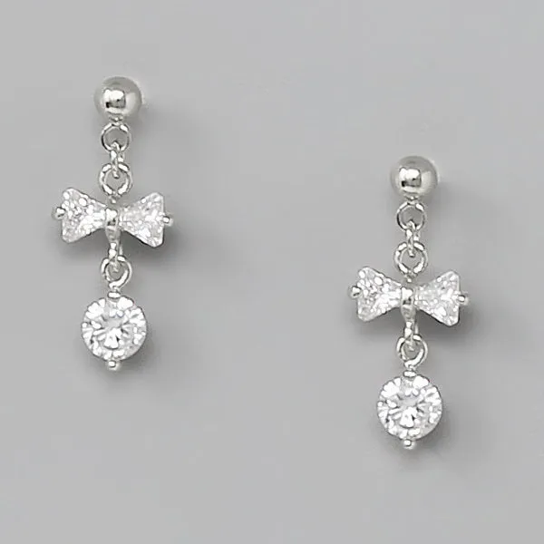 Bow CZ Pave Mini Drop Earrings