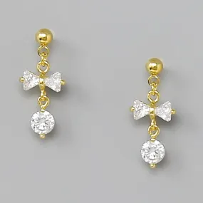 Bow CZ Pave Mini Drop Earrings