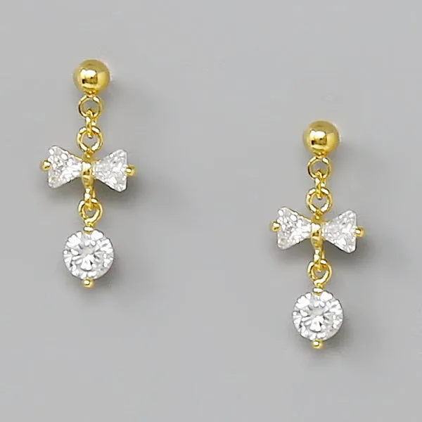 Bow CZ Pave Mini Drop Earrings