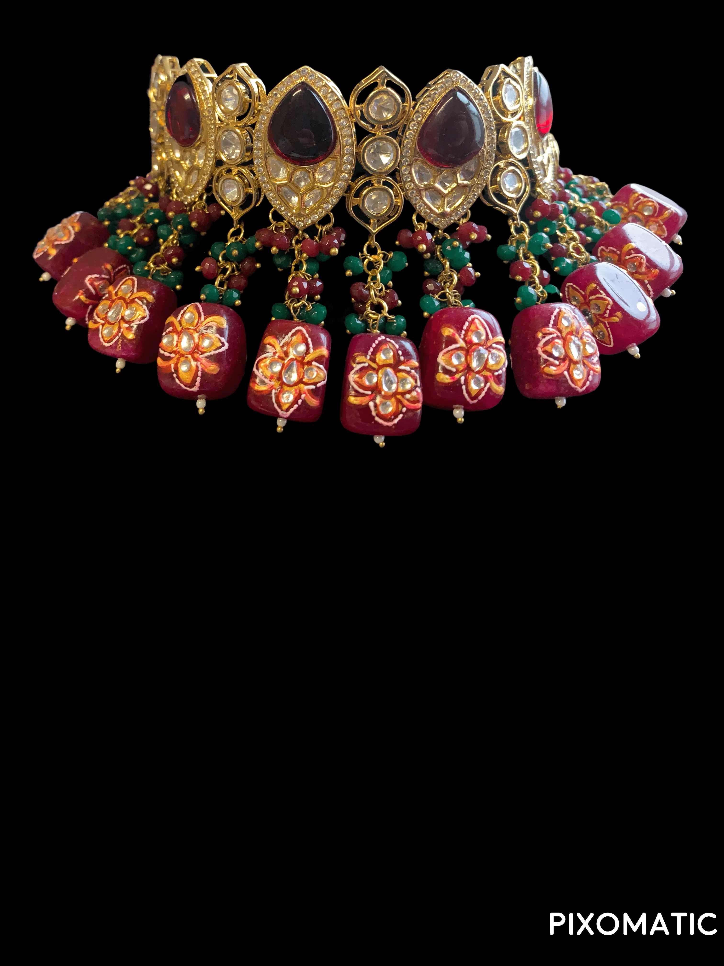 C131 Nidhi polki choker set with red meenakari beads  (READY TO SHIP )