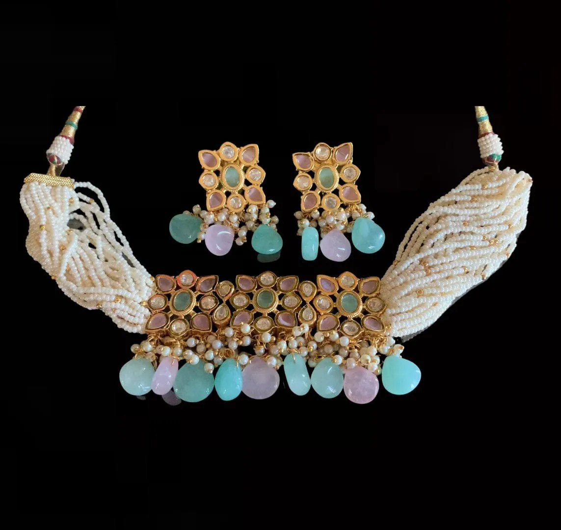 C156 Meera polki  choker with earrings ( READY TO SHIP )