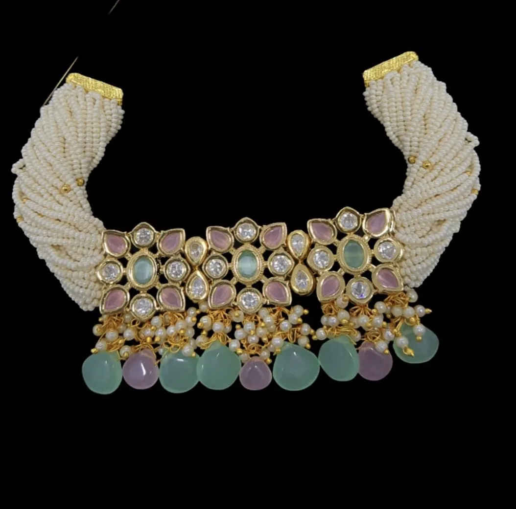 C156 Meera polki  choker with earrings ( READY TO SHIP )