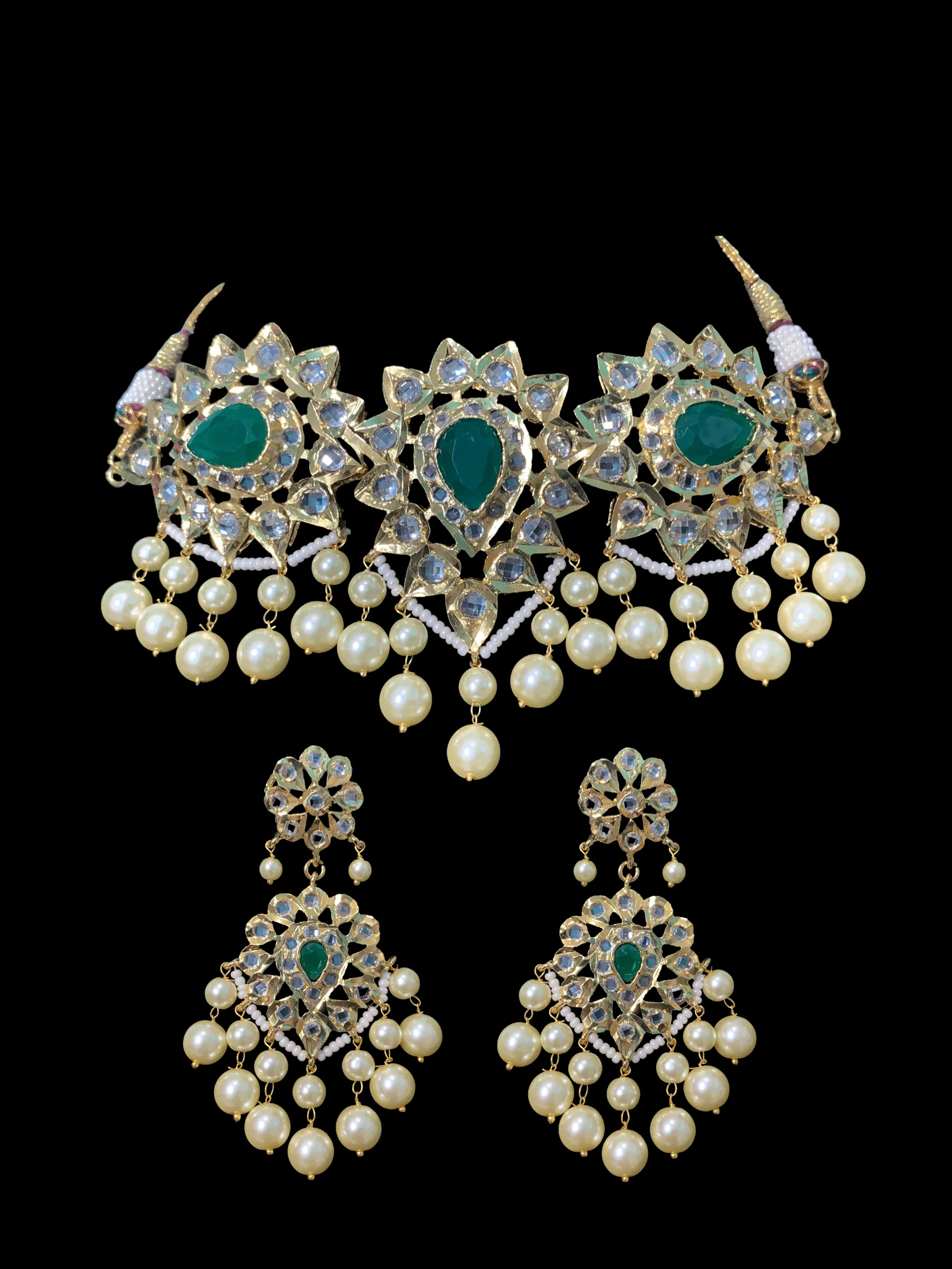 C179 Shaburi gold plated Hyderabadi choker with earrings ( READY TO SHIP)