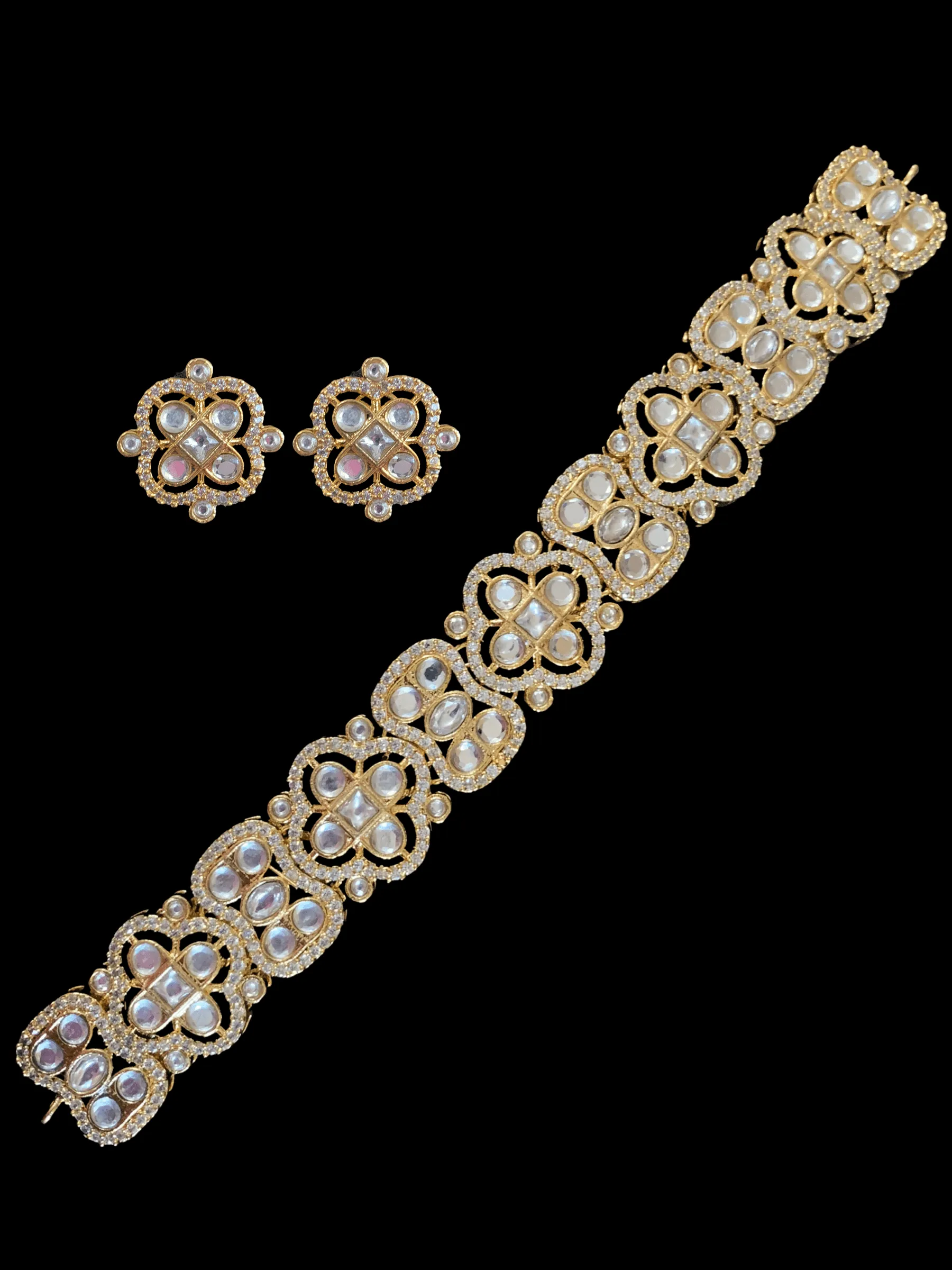 C181 cz polki choker with earrings ( READY TO SHIP)