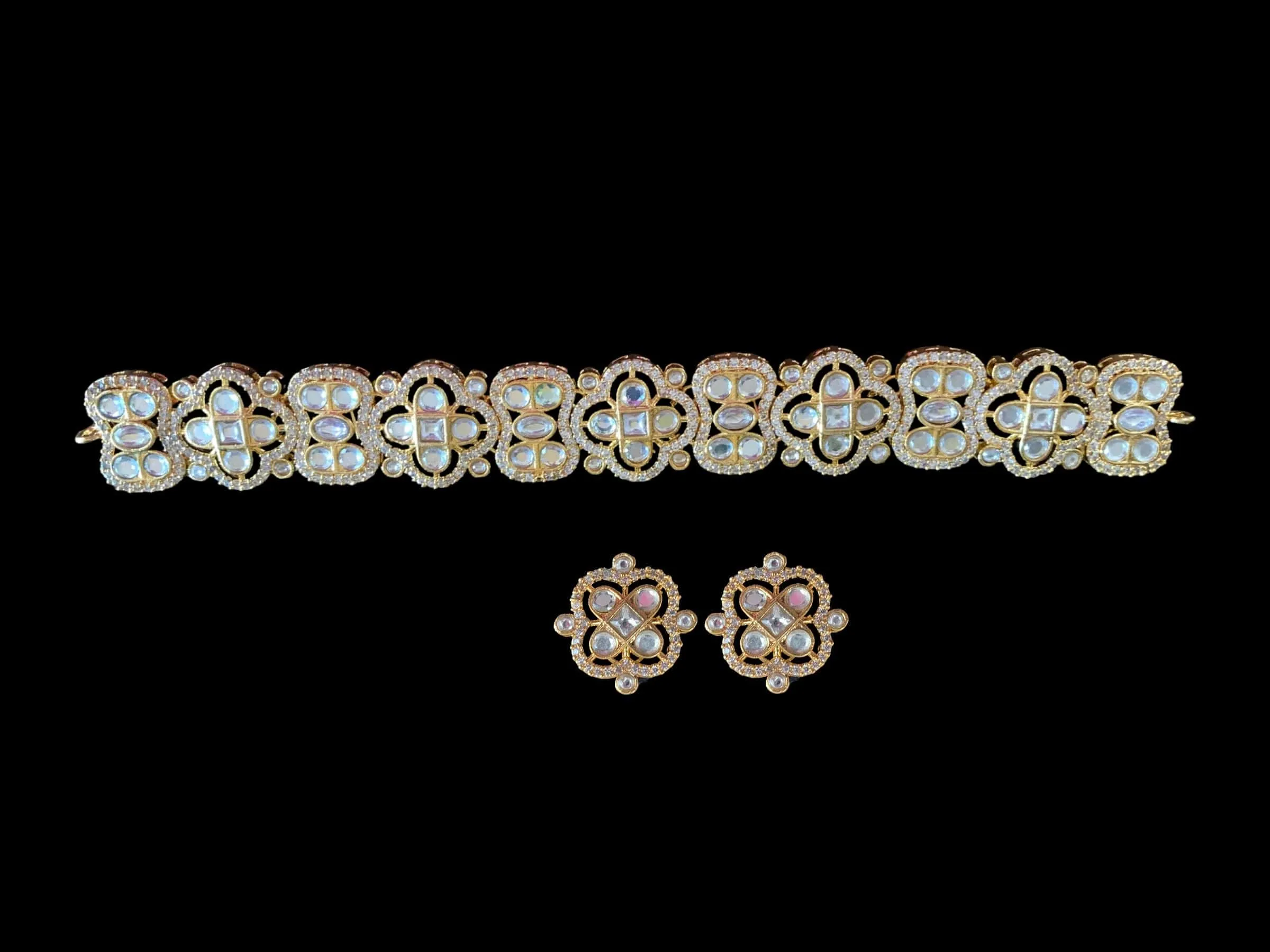 C181 cz polki choker with earrings ( READY TO SHIP)