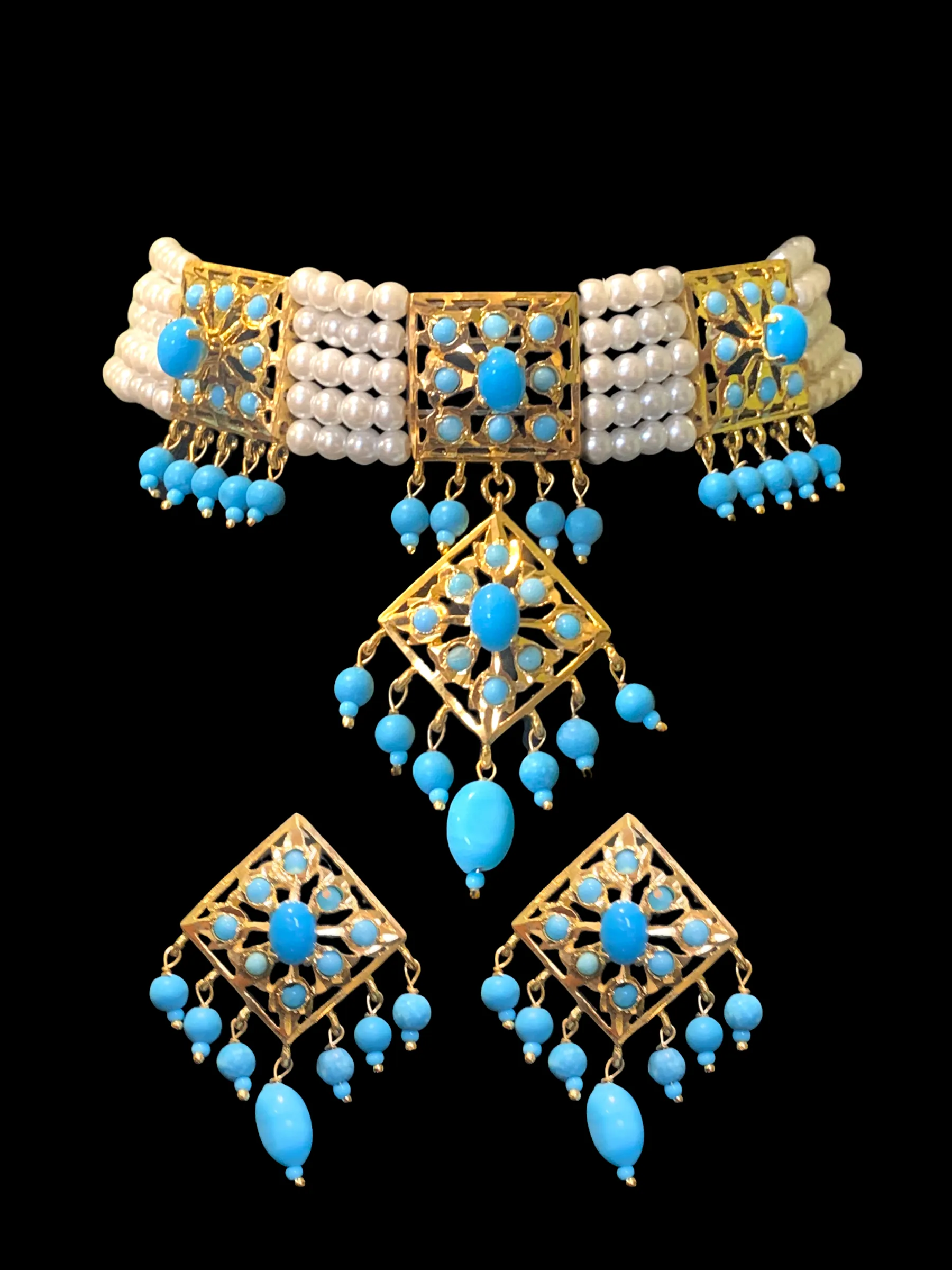 C197 Anushay ferozi / turquoise   choker with earrings (SHIPS IN 4 WEEKS )