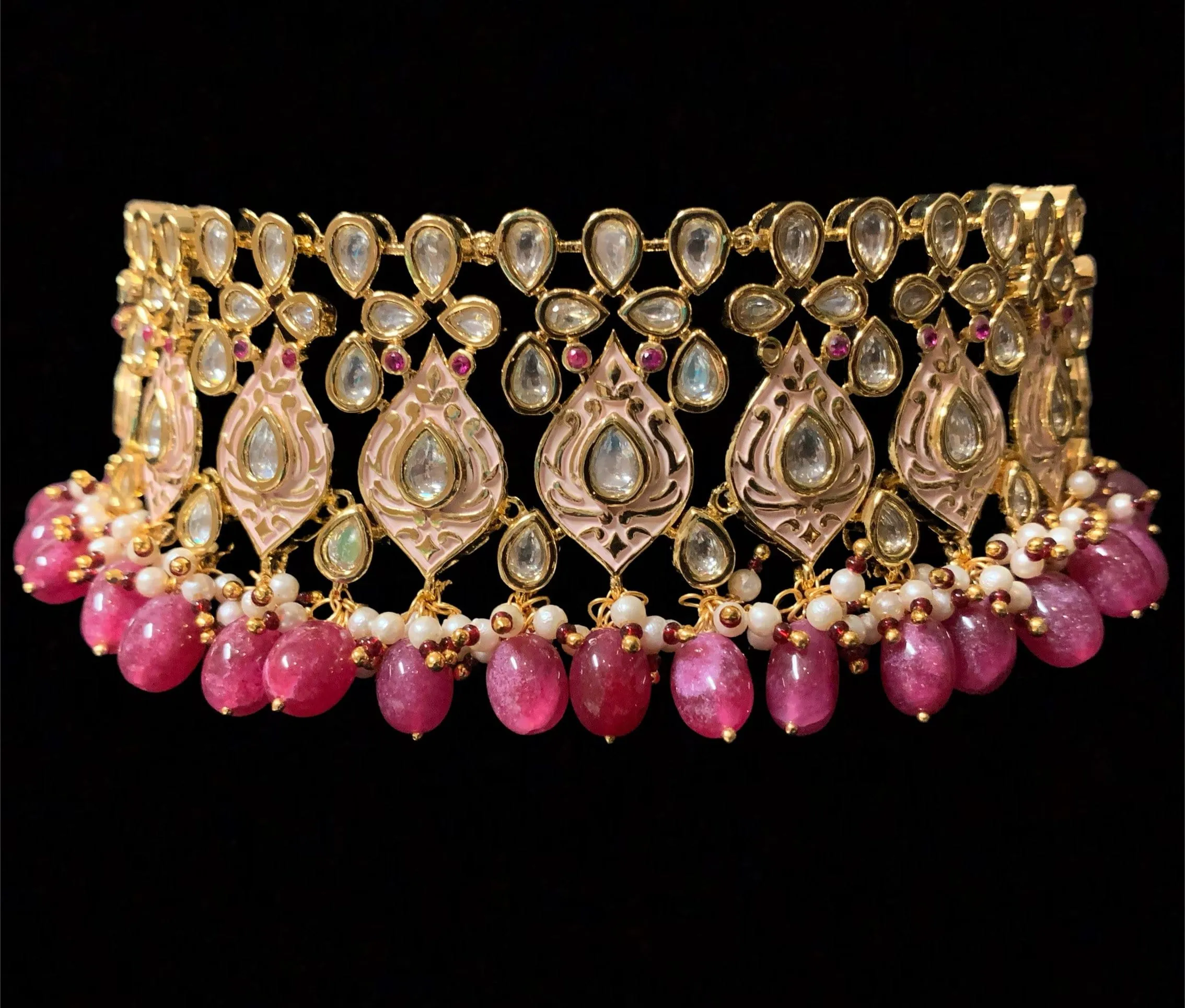 C220 Shagun choker earrings ( kundan  with meenakari)  (READY TO SHIP )