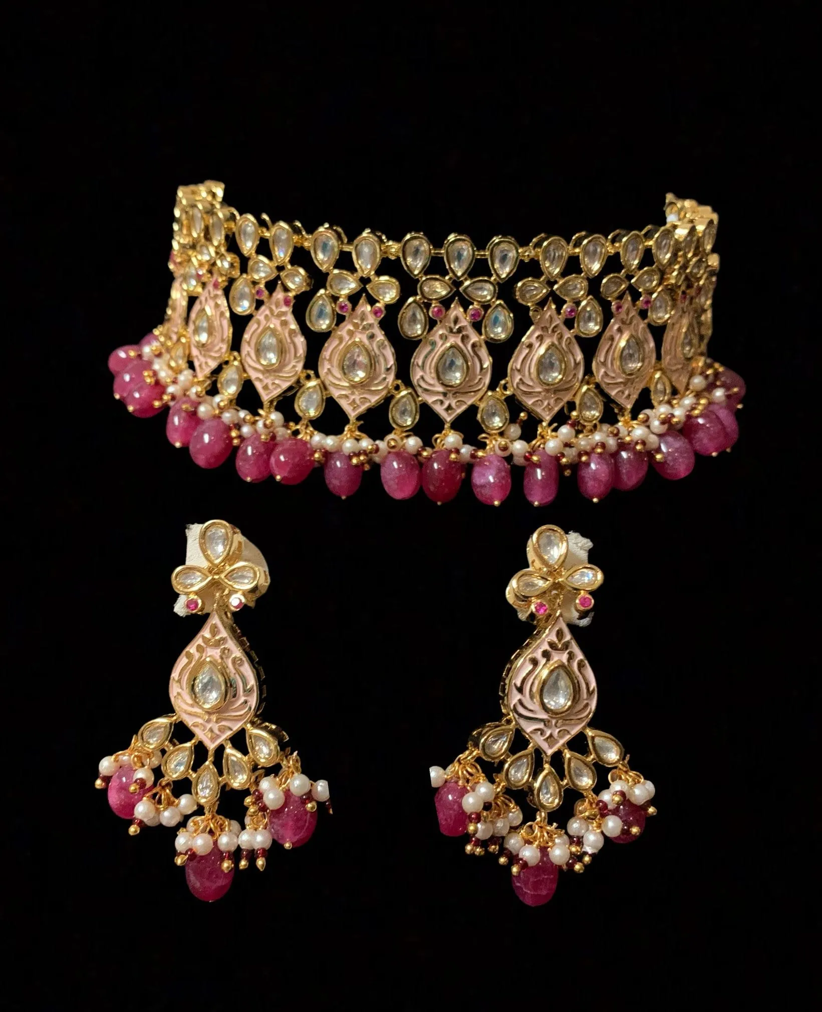 C220 Shagun choker earrings ( kundan  with meenakari)  (READY TO SHIP )