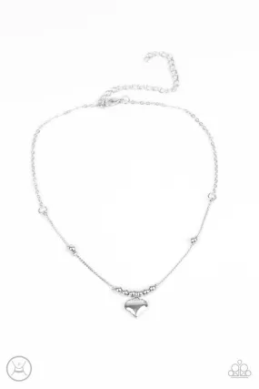 Casual Crush Silver Heart Choker Necklace - Paparazzi Accessories