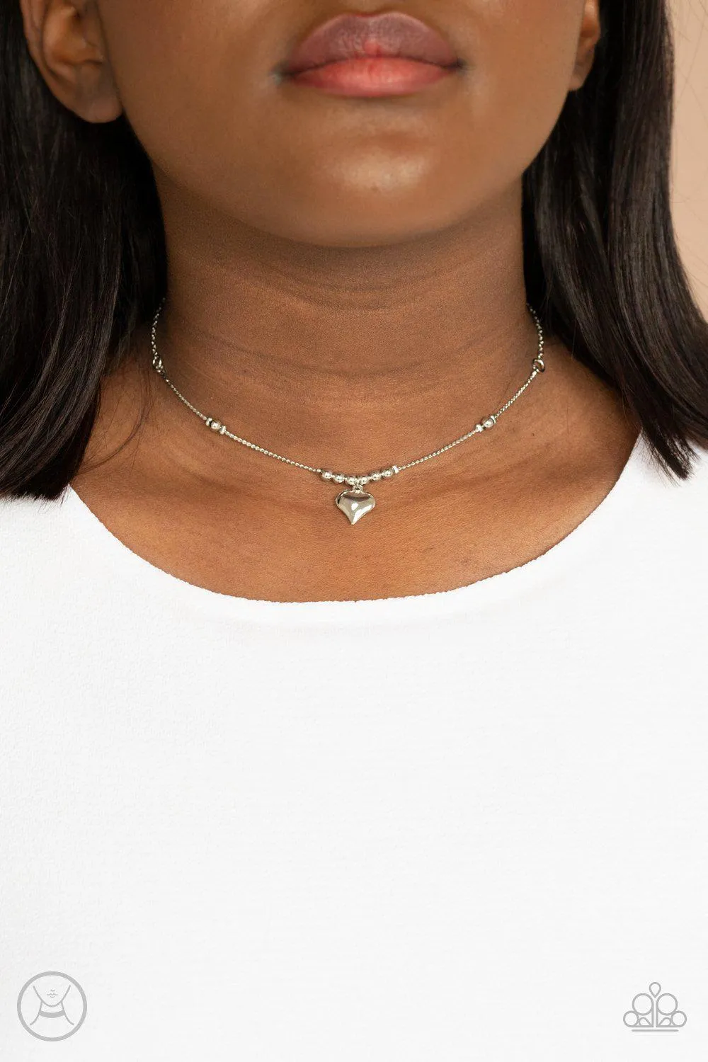 Casual Crush Silver Heart Choker Necklace - Paparazzi Accessories