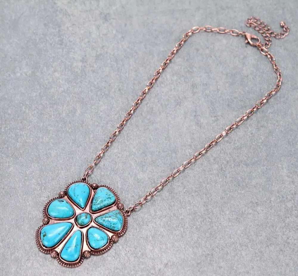 Chain turquoise copper oblong squash necklace