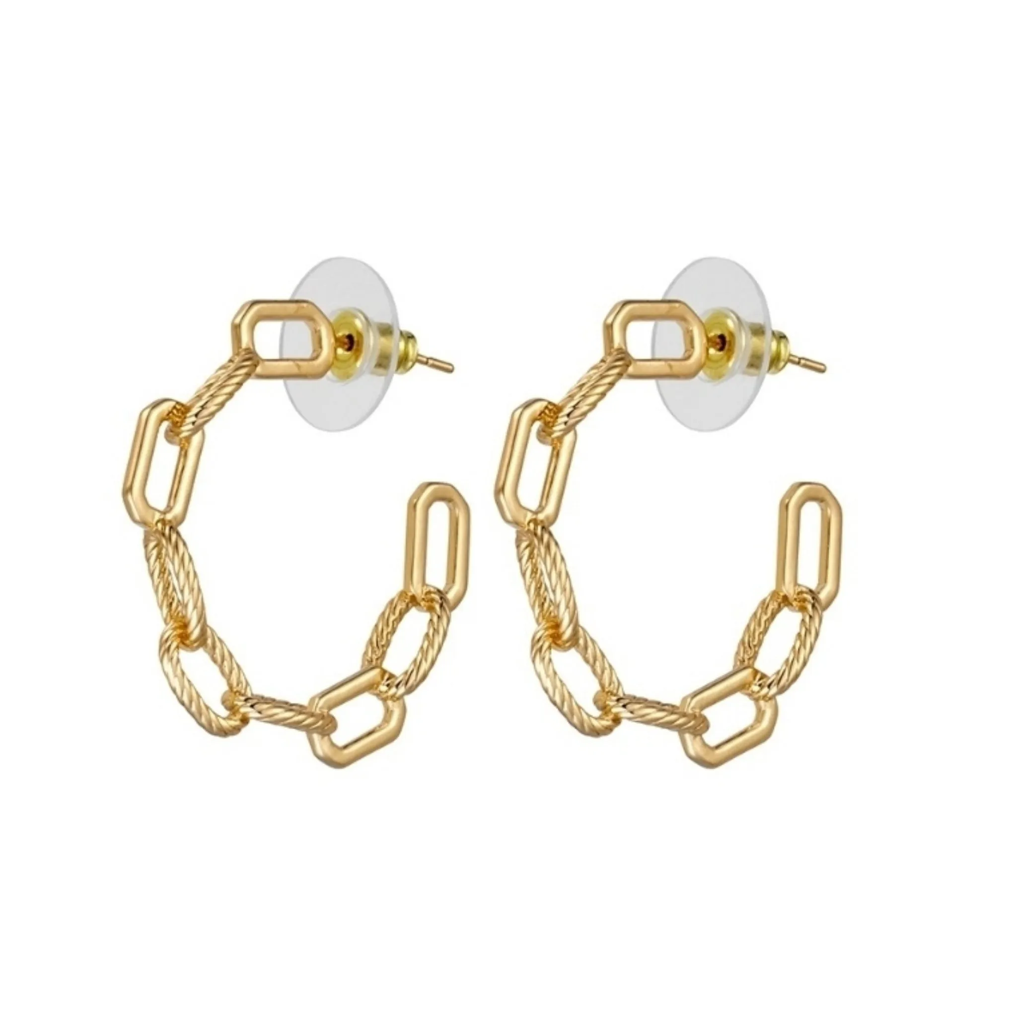 Chania Chain Link Stud Hoop Earrings Gold