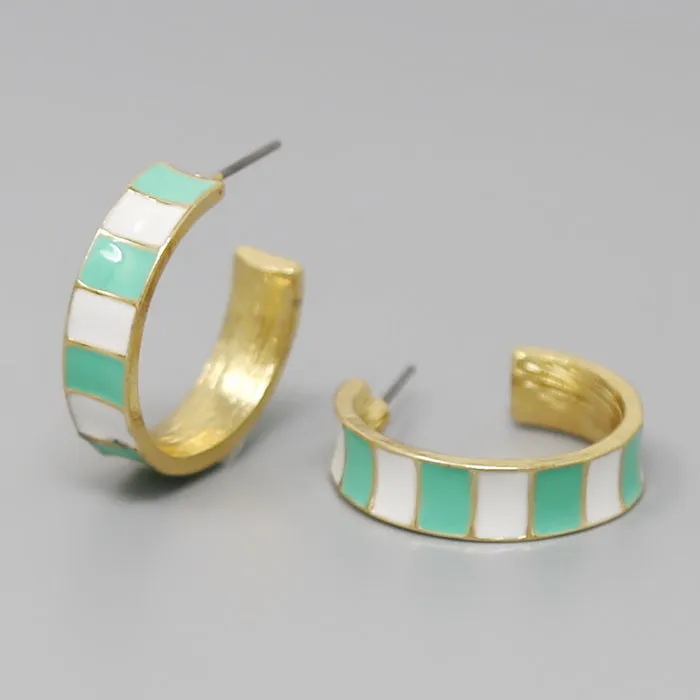 Check Print Enamel Hoop Earrings