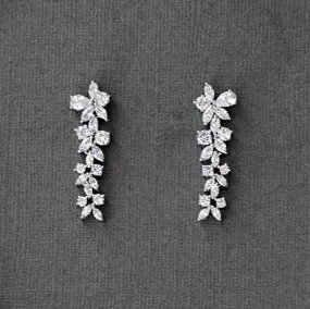 Clip-On CZ Flower Dangle Earrings for Wedding