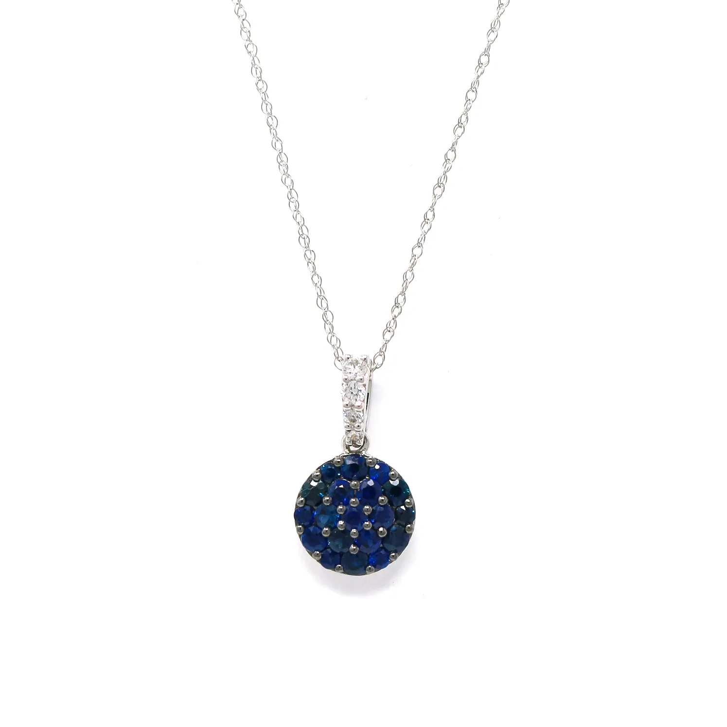 Cluster Sapphire Pendant Necklace with Diamond Bail in 18K White Gold