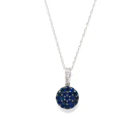 Cluster Sapphire Pendant Necklace with Diamond Bail in 18K White Gold