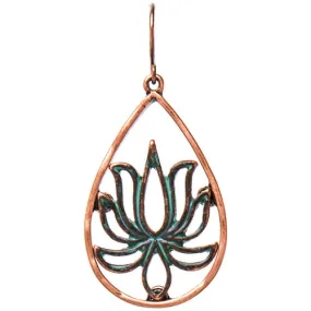 Copper Patina Lotus Flower Earrings