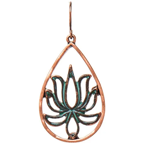 Copper Patina Lotus Flower Earrings