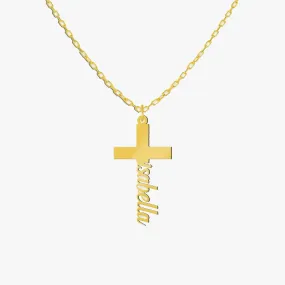 Cross Name Necklace | 14K Solid Gold