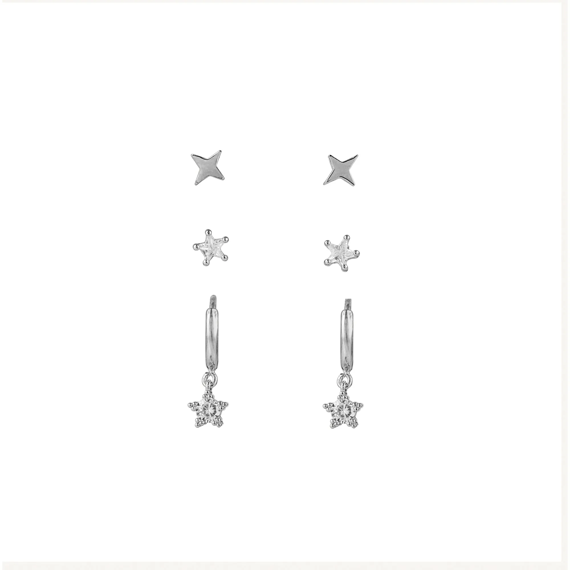 Crystal Star Huggie Hoop & Stud Earrings Pack - Silver