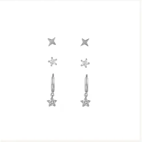 Crystal Star Huggie Hoop & Stud Earrings Pack - Silver