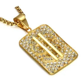 Crystal-Studded Gold-Plated US Dollar Money Bling 316L Stainless Steel Hip-hop Pendant Necklace