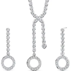 Cubic Zirconia Tennis Style Pendant Earrings Set Sterling Silver