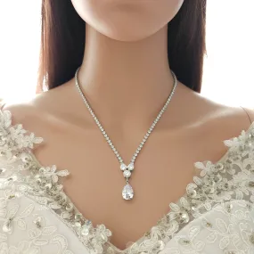 Cubic Zirconia Wedding Necklace in Silver Plating-Diane