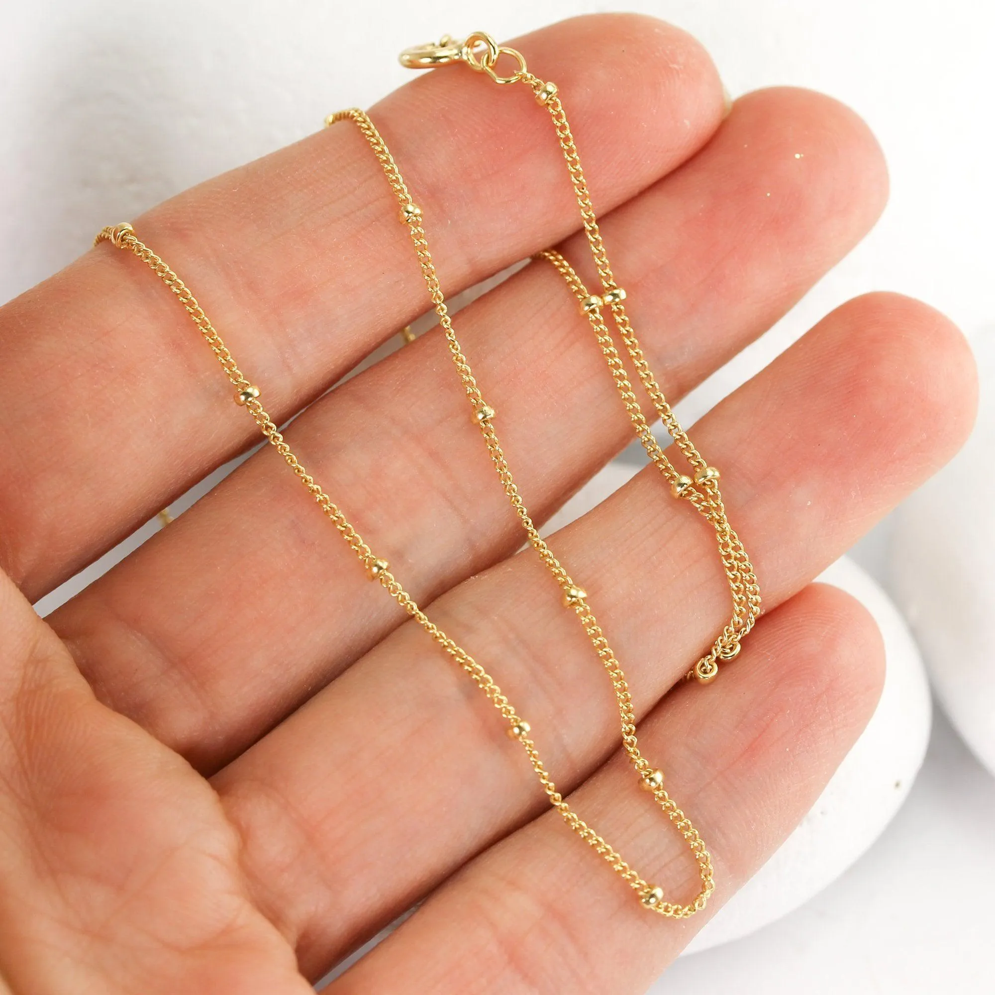 Dainty Beaded Satellite Necklace in Gold Fill