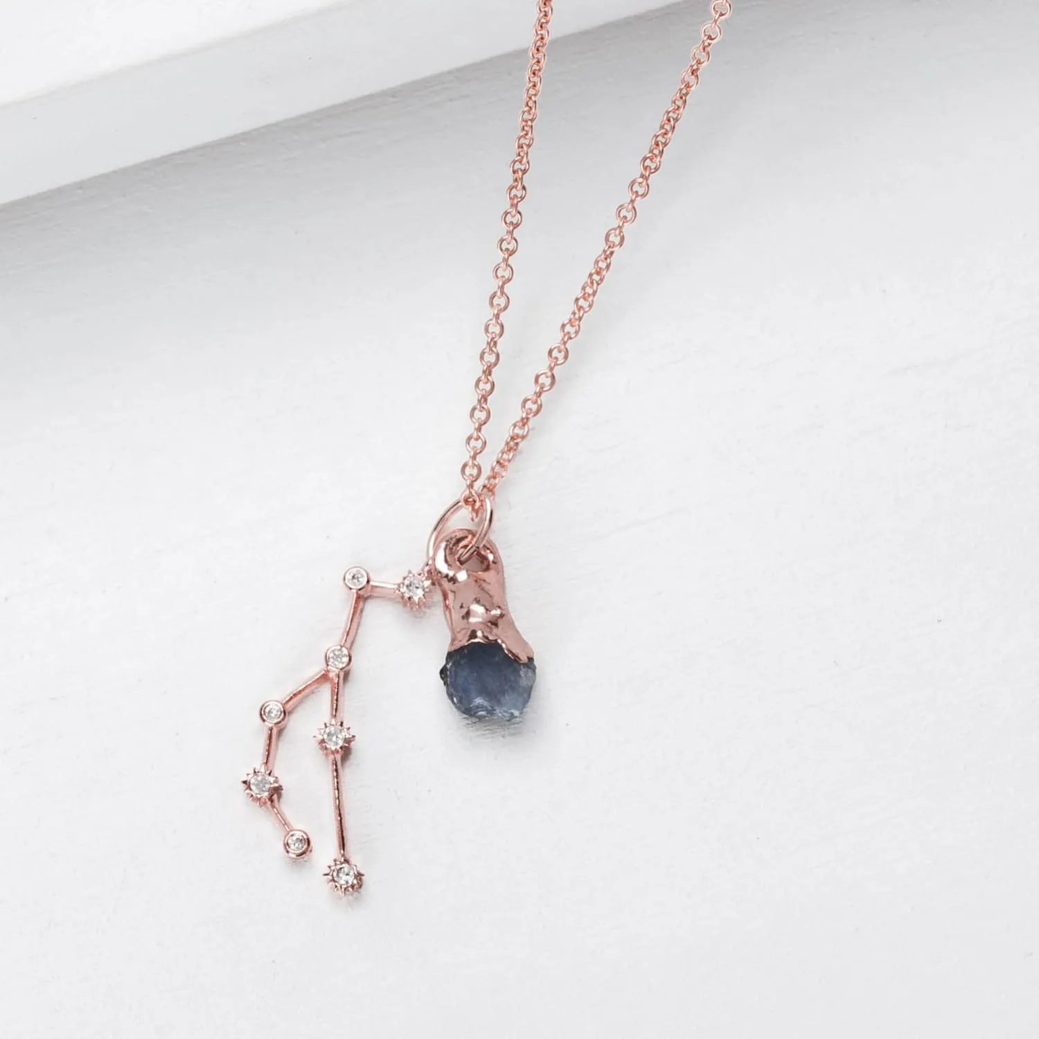 Dainty Raw Gemstone Zodiac Constellation Necklace, Custom Birthstone