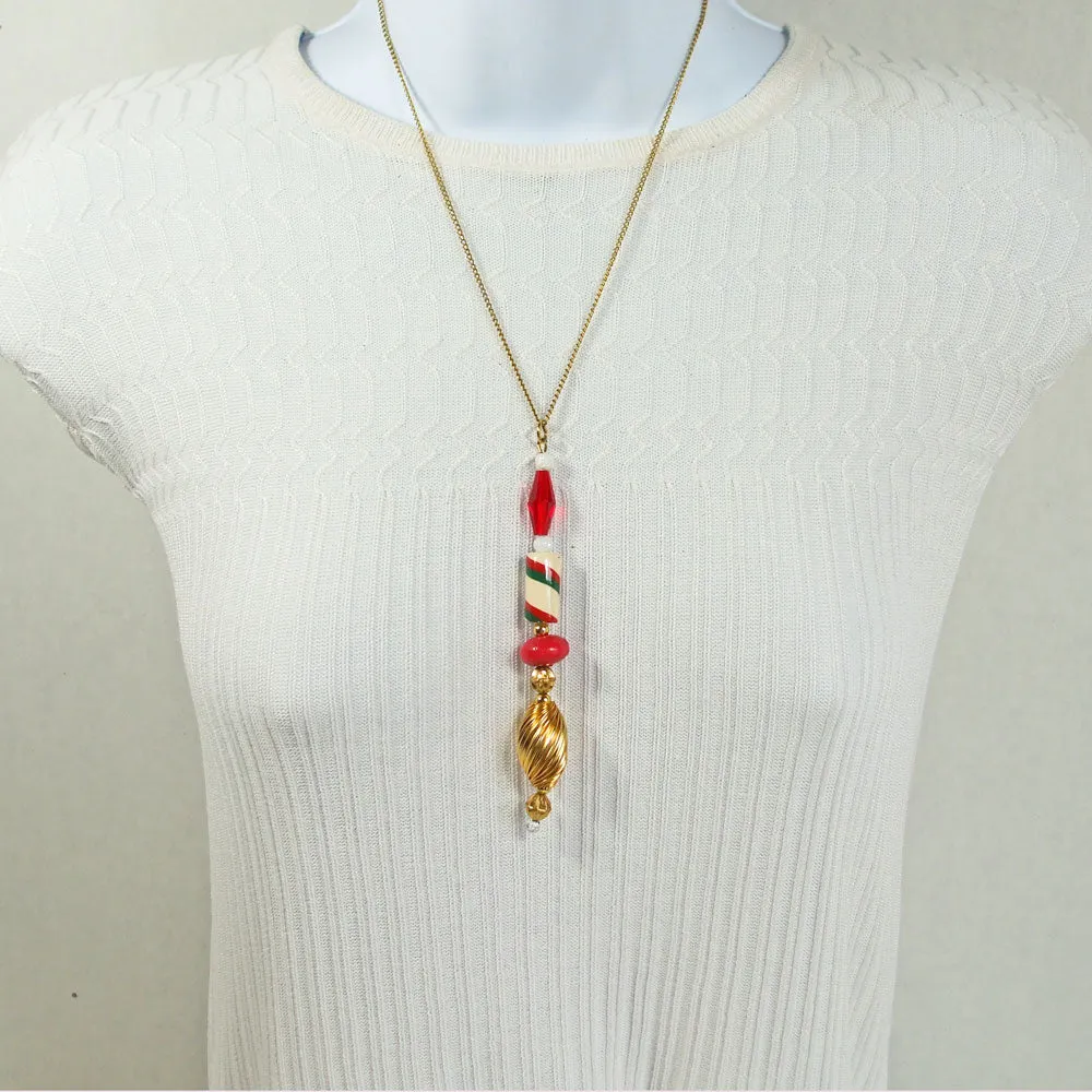 Dana, Christmas, Striped Candy Cane Pendant, Necklace