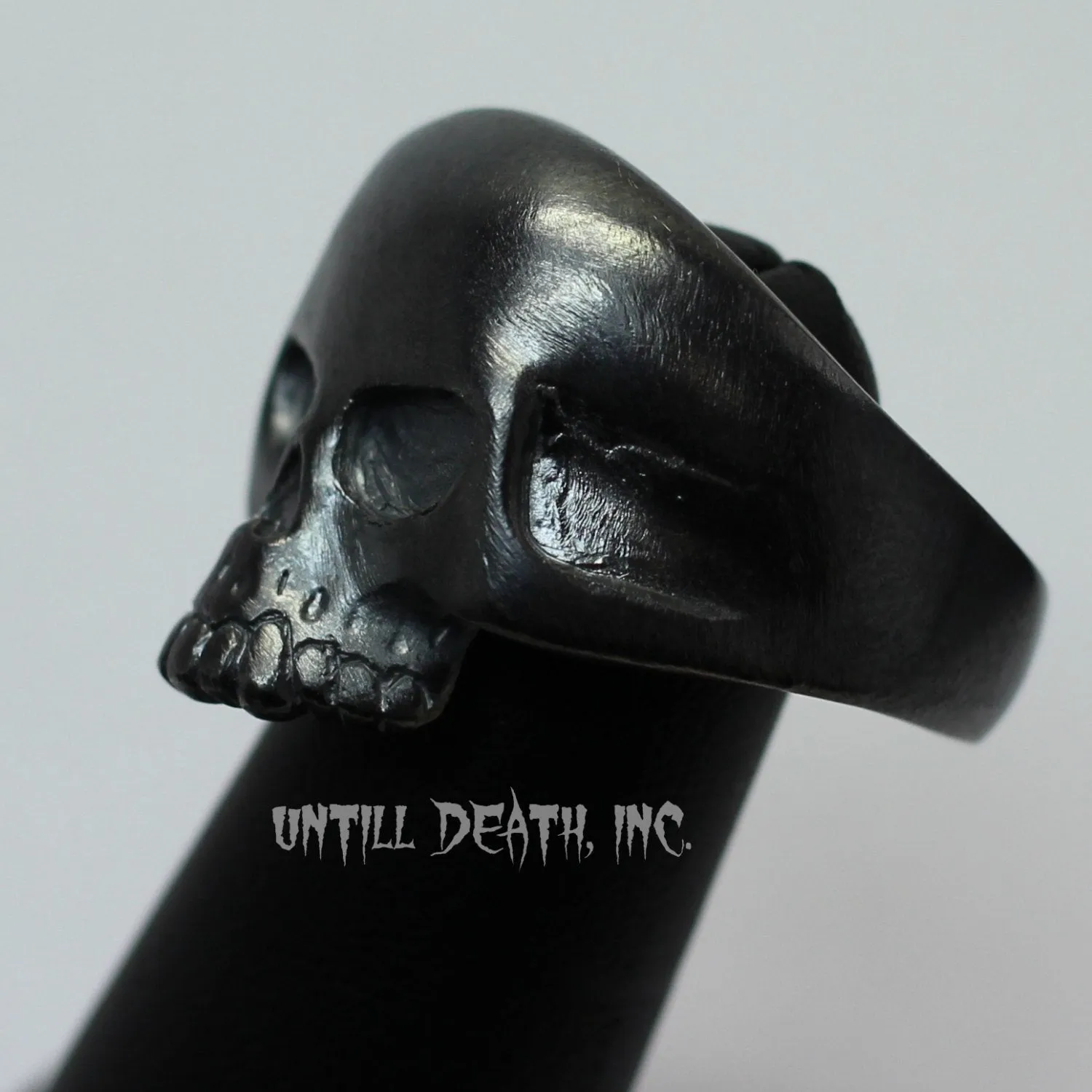 Dark Black Patina No Jaw Skull Ring. Heavy 925 Sterling Silver. All Men's US Sizes. UDINC0011