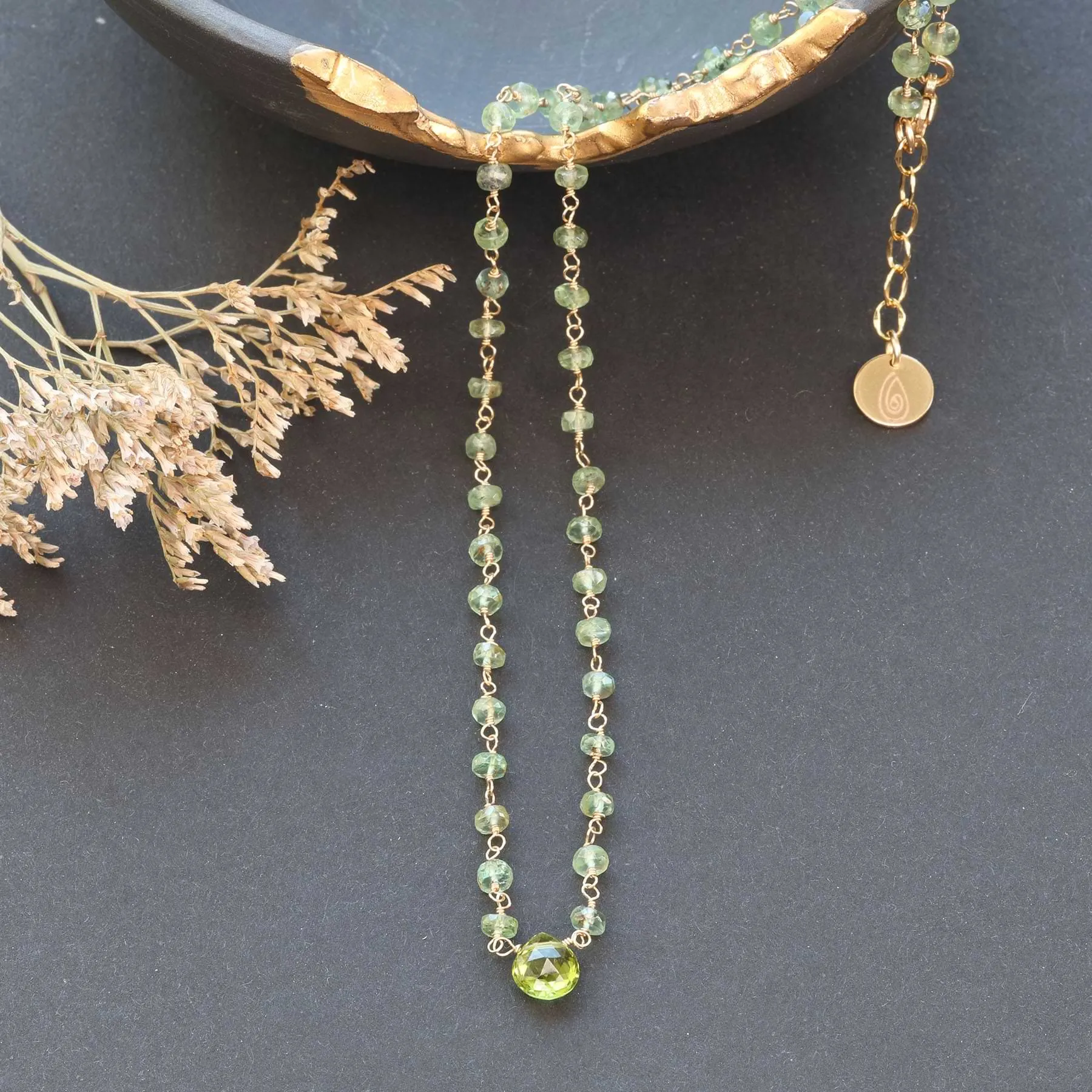 Delicate Green Kyanite and Peridot Gold Necklace