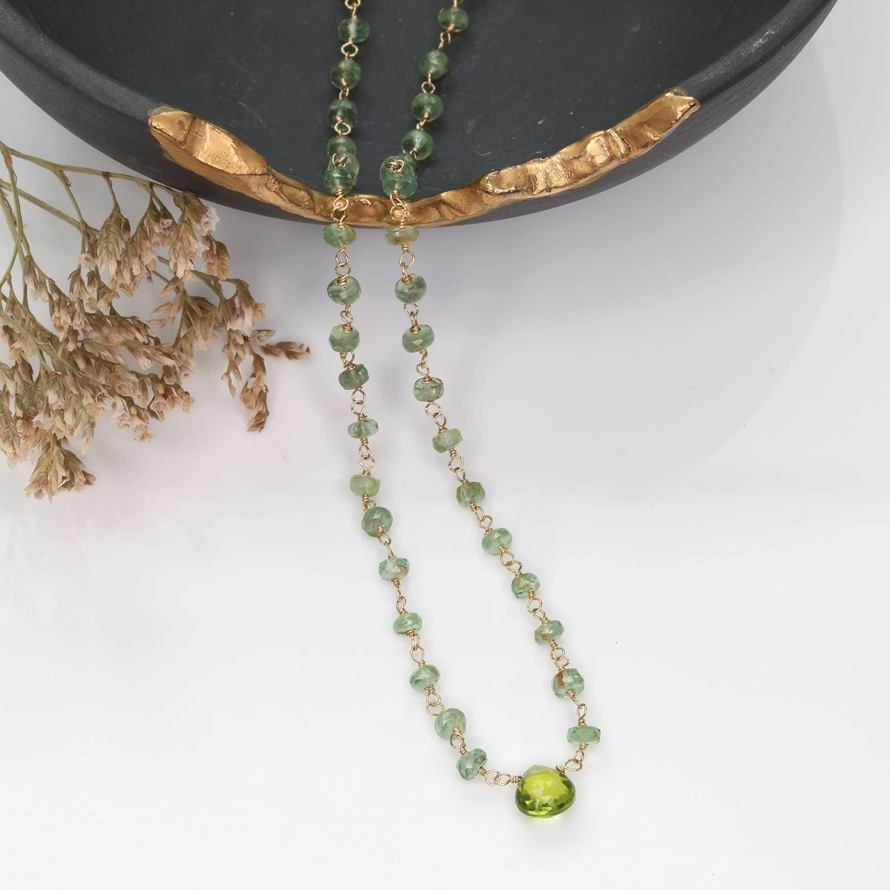 Delicate Green Kyanite and Peridot Gold Necklace