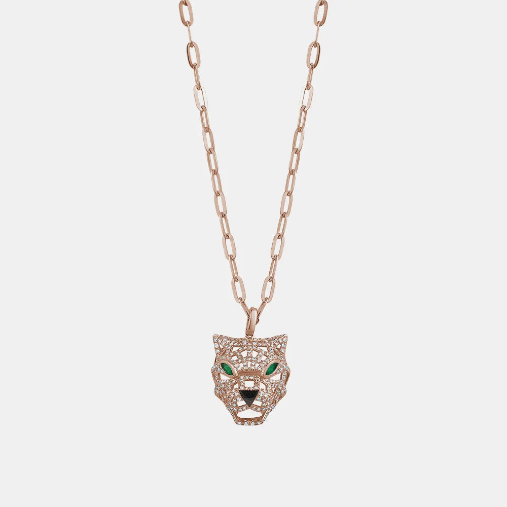 Diamond Panther Paperclip Chain Necklace