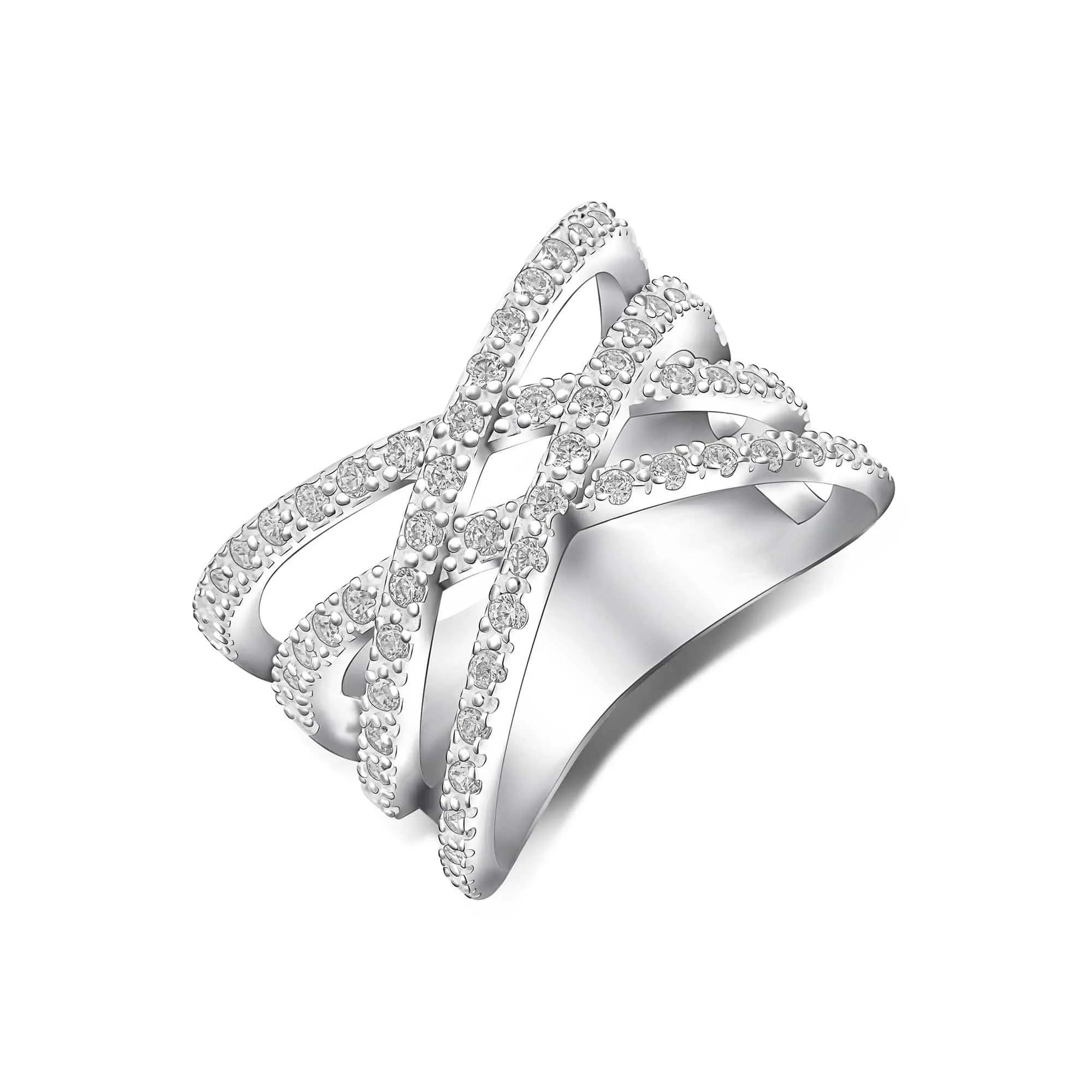 Double Crossover Criss Cross Rings Silver