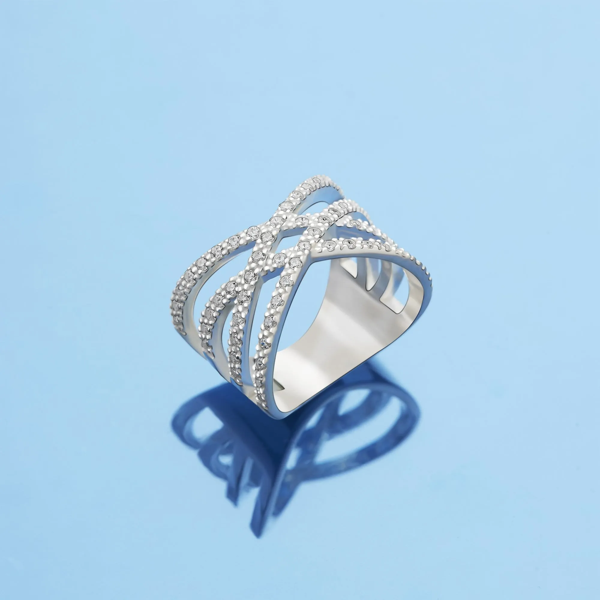 Double Crossover Criss Cross Rings Silver