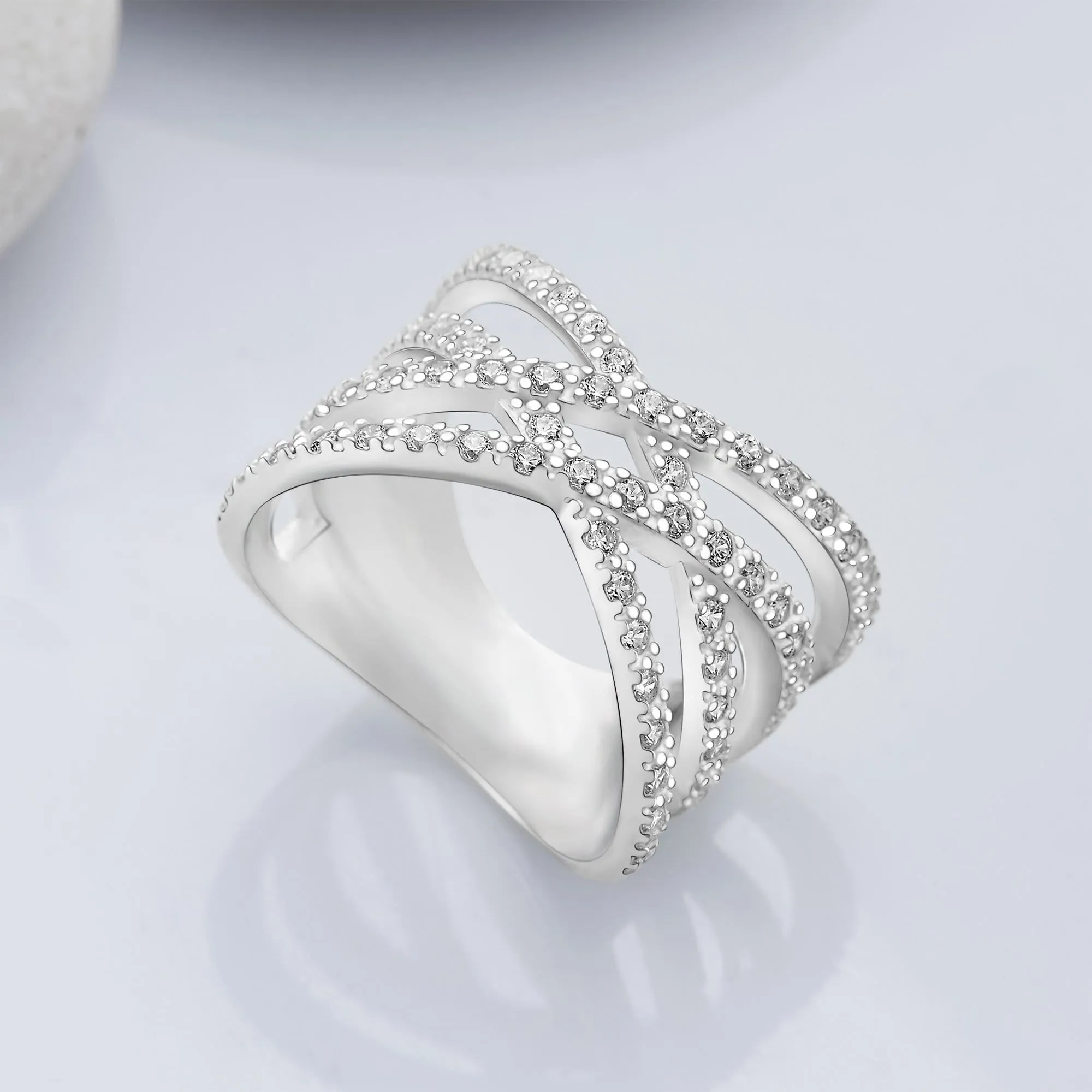 Double Crossover Criss Cross Rings Silver