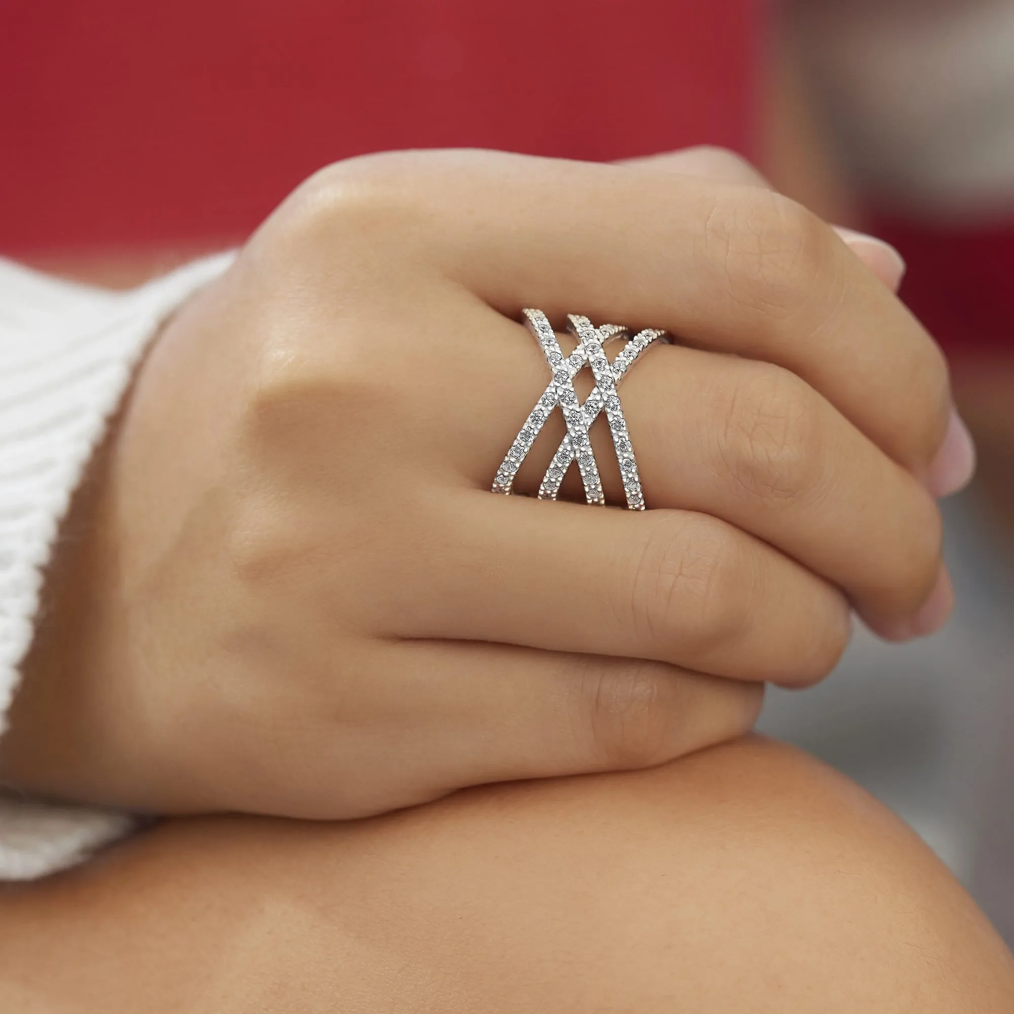 Double Crossover Criss Cross Rings Silver