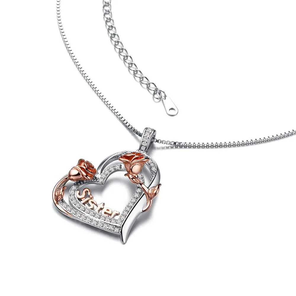 Double Heart Daughter Pendant with Roses