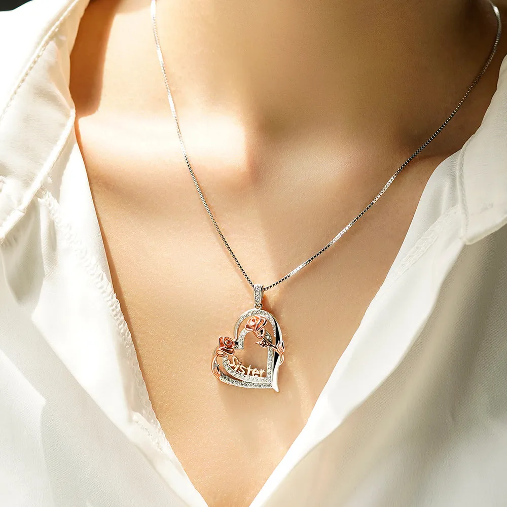 Double Heart Daughter Pendant with Roses