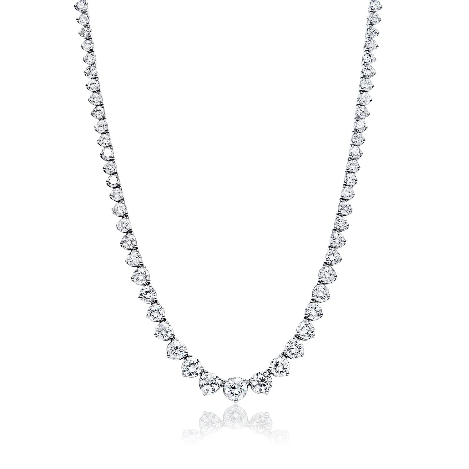 Edith 19 Carat Round Brilliant Diamond Riviera Graduated Necklace in 14 Karat White Gold For Ladies By Mike Nekta