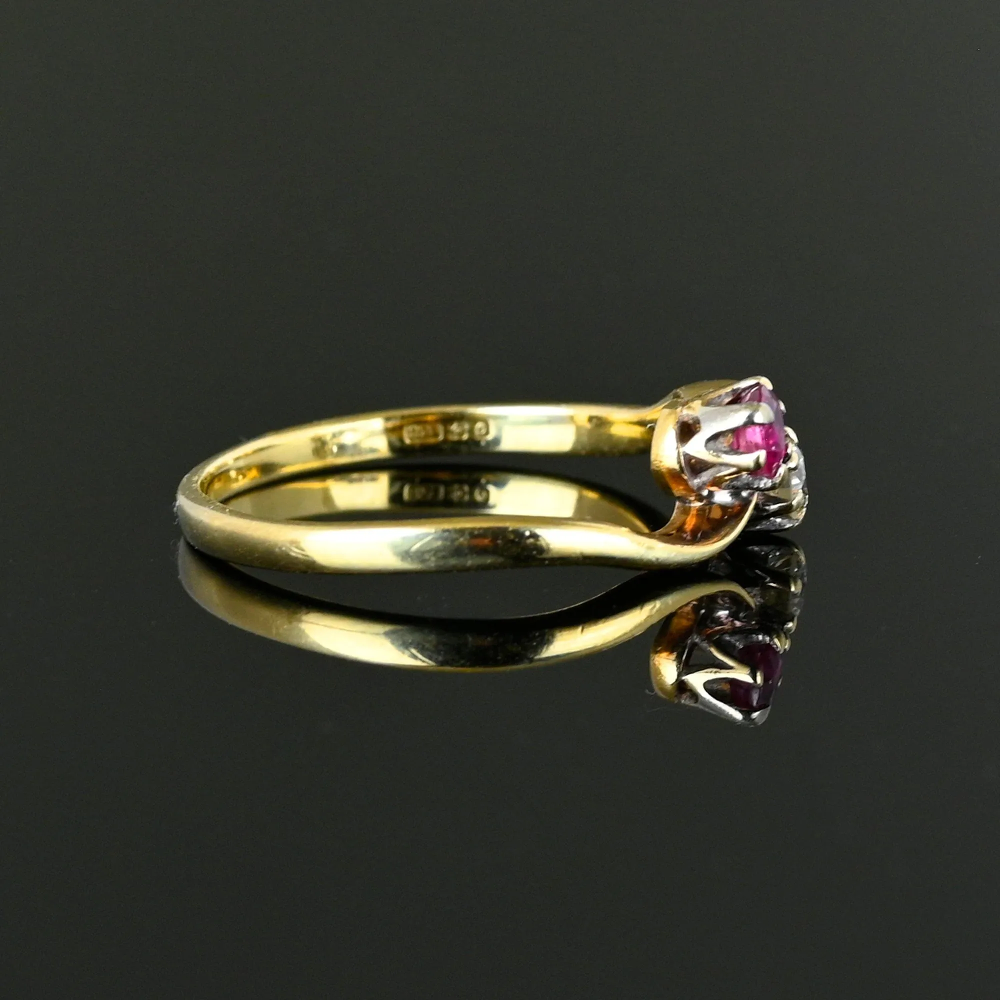 Edwardian Style Gold Toi et Moi Diamond Ruby Ring