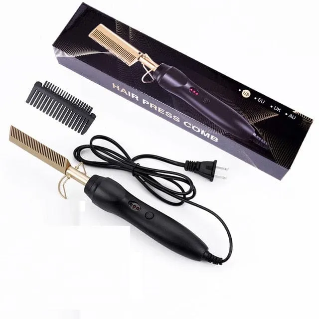 Electric Hot Comb Hair Curler and Straightener