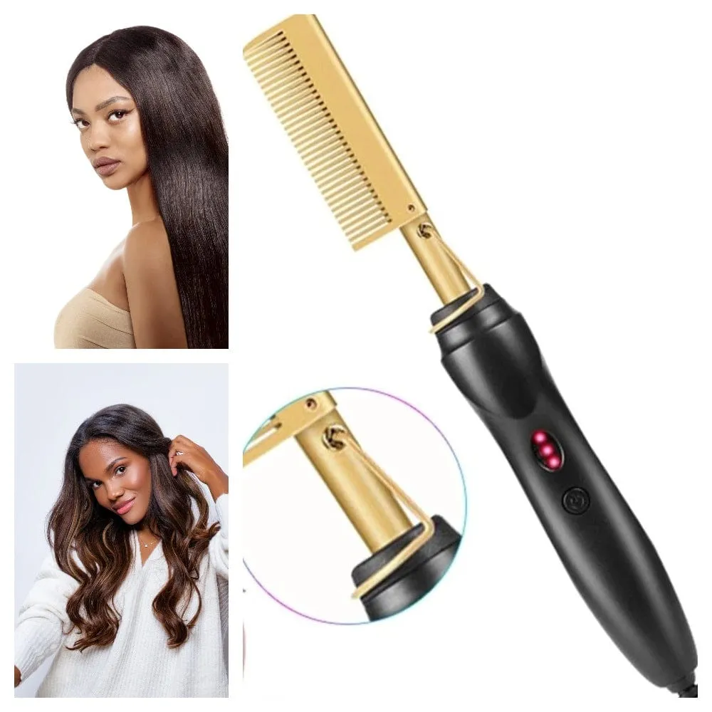 Electric Hot Comb Hair Curler and Straightener