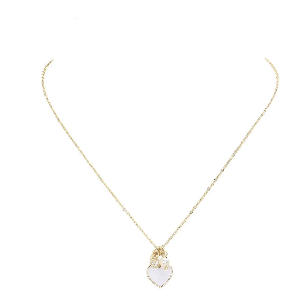 Enamel Heart Pearl Pendant Necklace