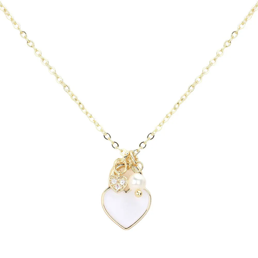 Enamel Heart Pearl Pendant Necklace